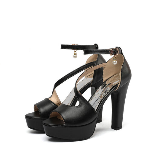 Thick Heel PU Fish Mouth Open-Toe High Heels - Free Shipping