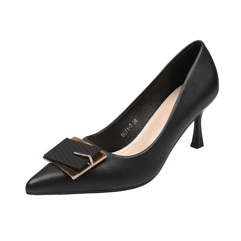 Rhinestone Pointed-Toe PU Leather Stiletto High Heels - Free Shipping