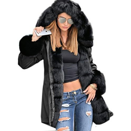 Stylish Women's Winter Parka: Warm Hooded Down Coat with Faux Fur Trim