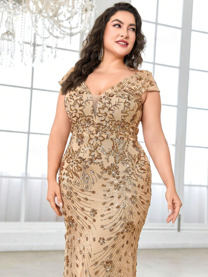 Luxurious Sequined Plus-Size Mermaid Dress for Gala and Formal Celebrations