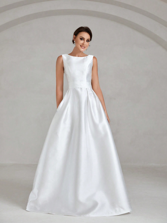 Exquisite Elegance: Solid Satin Maxi Wedding Dress for Your Dream Wedding Day