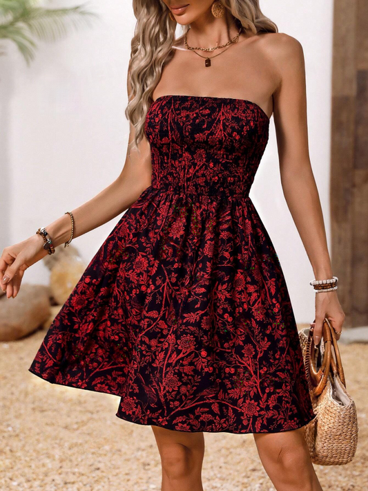 Trendy Floral Strapless Fit and Flare Dress-Perfect Everyday Style