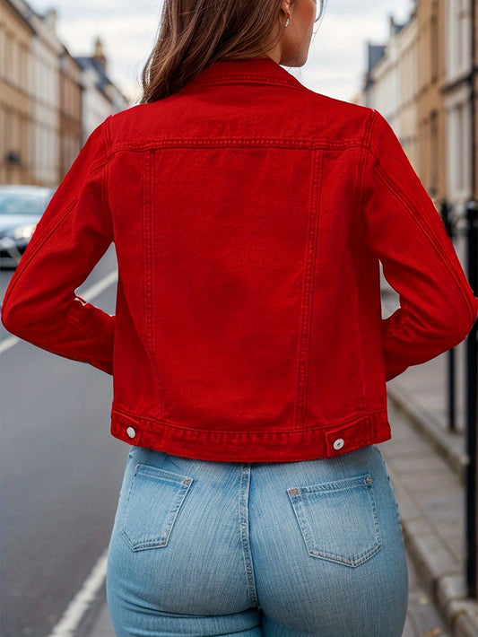 Women's Button Pocket Single Breasted Collar Long Sleeved Denim Bomber Jacket-Free Shipping