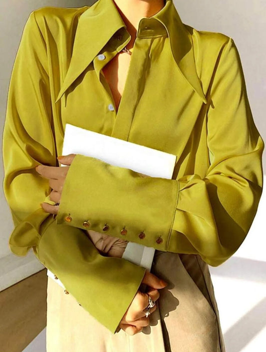 Stylish Classic Women’s Button Detail Long Sleeve Blouse Timeless Fashionable Design–Free Shipping