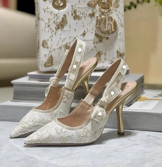 Gold Bow Strap Pointed Toe High Heel Sandals - Free Shipping