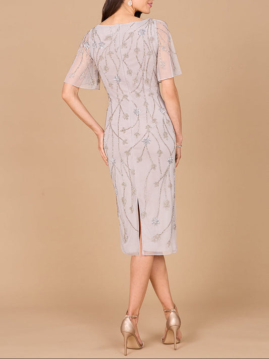 Beaded Midi Dress with Cape Sleeves - Free Shipping