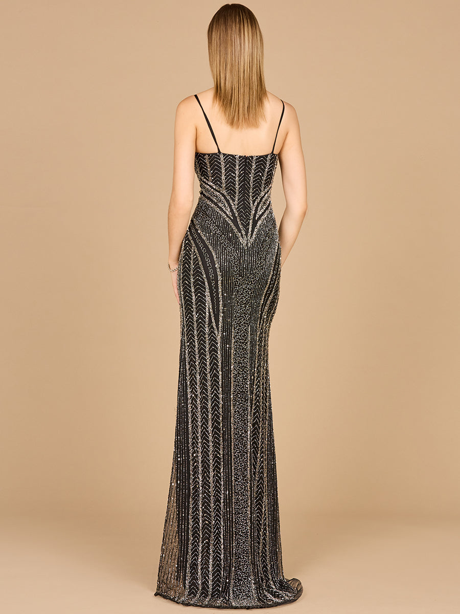 Spaghetti Strap Beaded Gown with Slit - Free Shipping