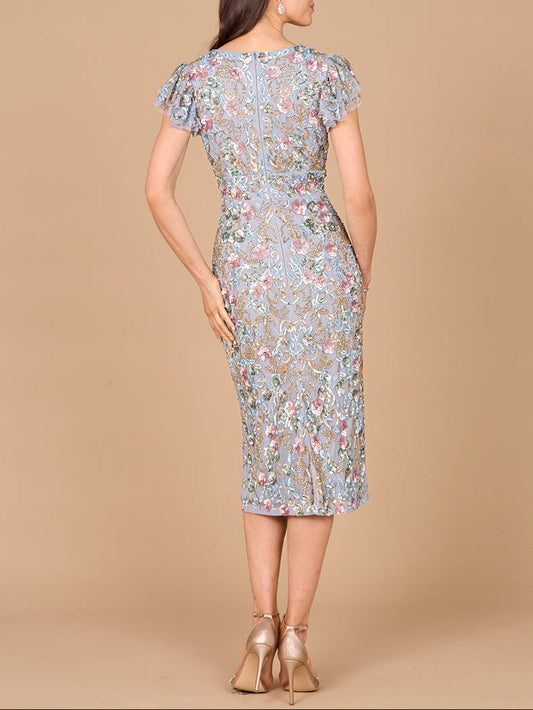 Floral Beaded Midi Dress - Free Shipping