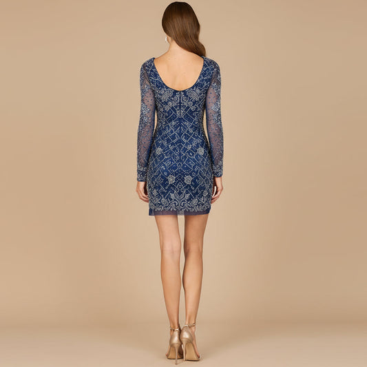 Elegant Long Sleeve Short Beaded Dress Sizes 2-18 - Free Shipping