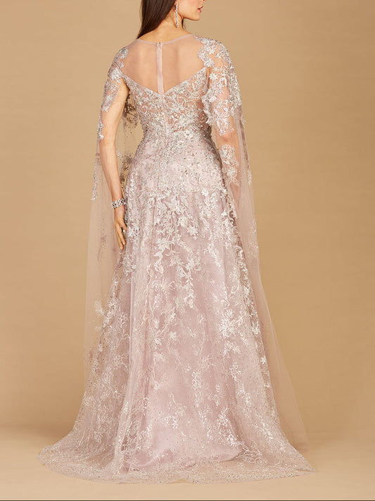 Stunning Lace Gown Cape Sleeves Sweetheart Neckline Sizes 2-24 - Free Shipping