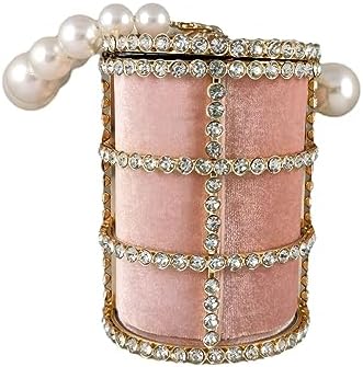 Glamorous Rhinestone-Encrusted Bucket Clutch - Elegant Pearl Handle Detail for Special Occasions