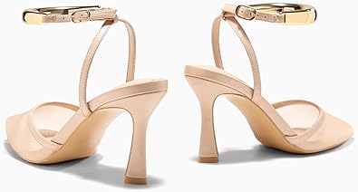 Elegant Gold Ankle Cuff Strap Patent Leather Pointed Toe Stiletto High Heels - Free Shipping