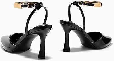 Elegant Gold Ankle Cuff Strap Patent Leather Pointed Toe Stiletto High Heels - Free Shipping
