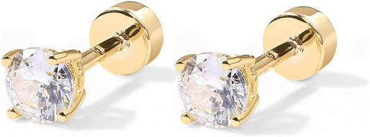 Stunning Cubic Zirconia Stud Earrings 14K GP Flat Back-Free Shipping