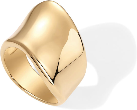 Minimalist Contour Wide Thick Band 14K GP Ring - Free Shipping