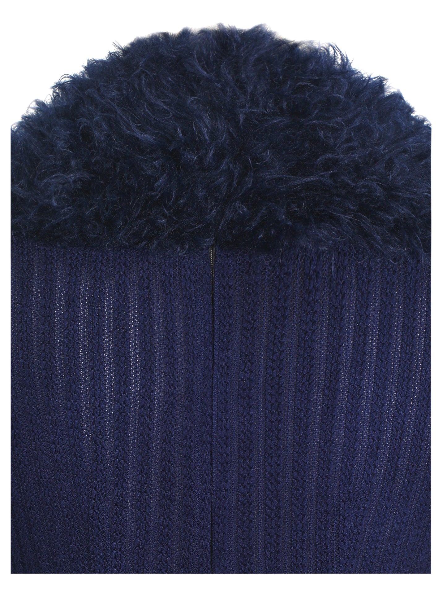 Miss Circle Romina Navy Plunging Fur Trimmed Crochet Maxi Dress - Free Shipping