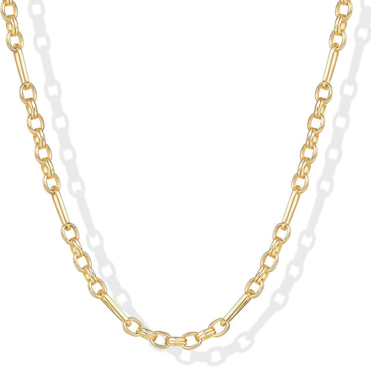 Trendy Double Link Elongated Bar Chain Necklace 14K GP - Free Shipping