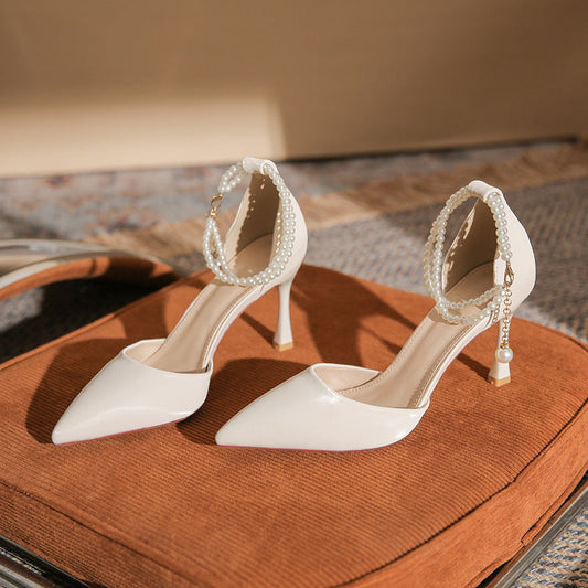 Pointed Toe Full-Grain Leather Minimalist Stiletto Heels - Free Shipping