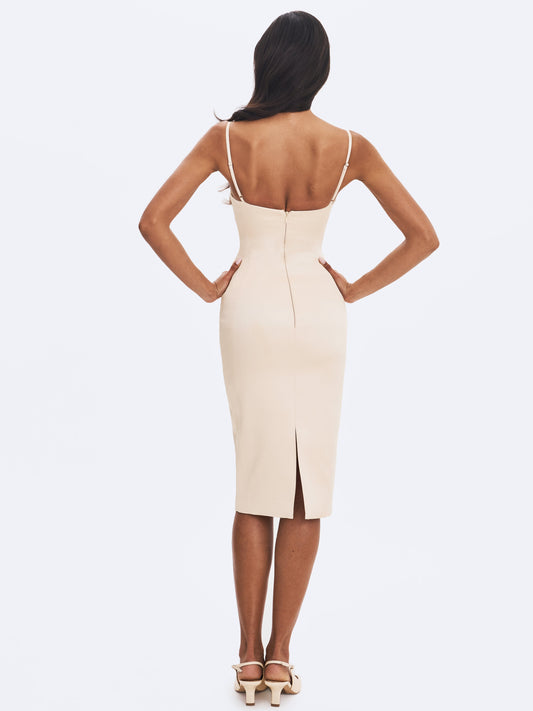 Miss Circle Gracie Butter Yellow Ruched Satin Midi Dress - Free Shipping