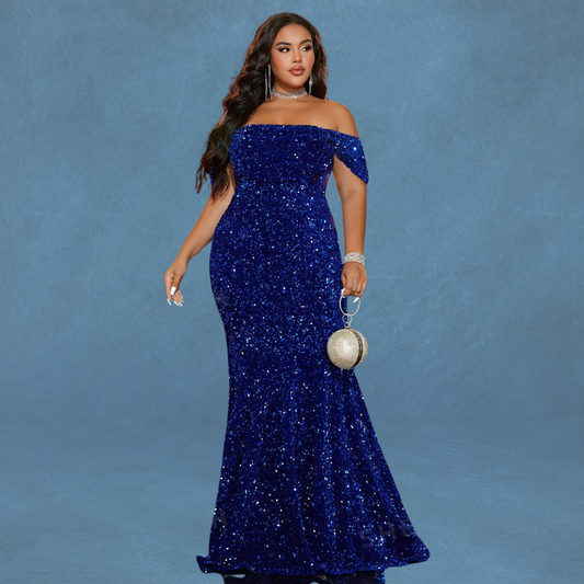 Stunning Plus Size Off-Shoulder Sequin Bodycon Dress Perfect for Prom, Wedding Guest, Bridesmaid