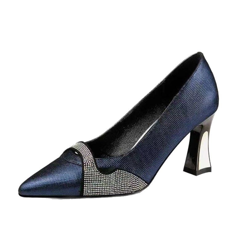 Pointed-Toe Color Block Slip-On Chunky High Heels - Free Shipping