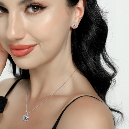 Elegant Square-Cut CZ 14k GP Necklace Earring Set Gift Box Included-Free Shipping