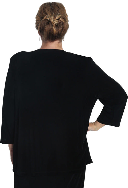 Chic Black Plus Size Button-Front Three-Quarter Sleeve Cardigan – Free Shipping
