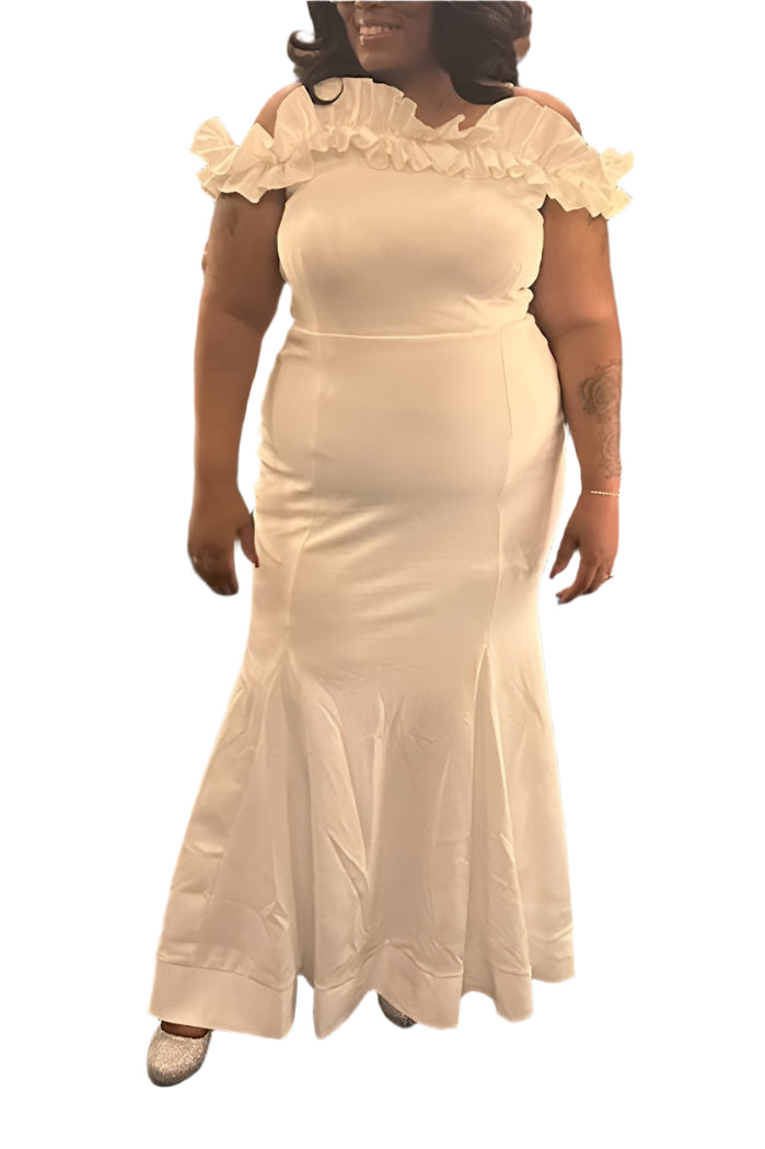 Stylish Plus Size Ruffle Off-Shoulder Mermaid Bodycon Maxi Dress – Free Shipping