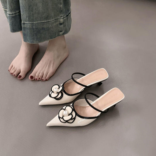Chanel-Style Pointed Toe Low Heel Mules - Free Shipping