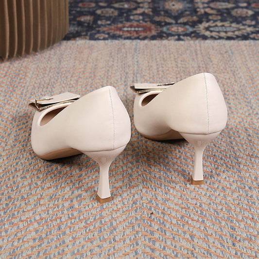 Rhinestone Pointed-Toe PU Leather Stiletto High Heels - Free Shipping