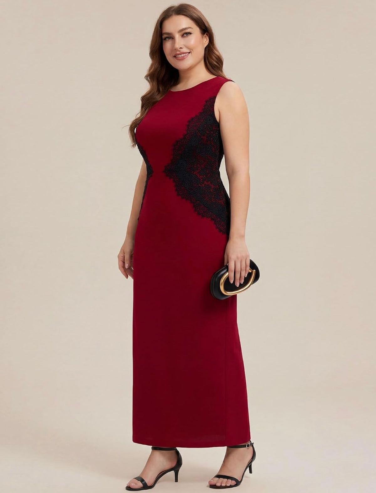 Elegant Plus Size Sleeveless Colorblock Lace Applique Maxi Dress - Free Shipping