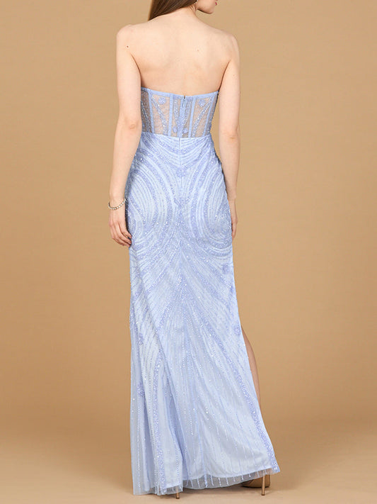 Beaded Corset Dress with Slit - Free Shipping