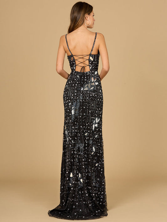 Mirror Beaded Gown With High Slit - Free Shipping