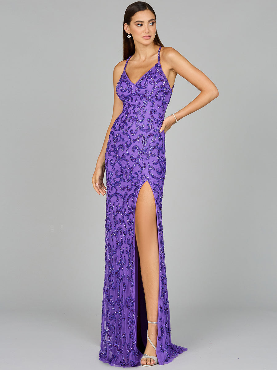 Sultry Beaded Gown with Slit Sizes 0-18 - Free Shipping