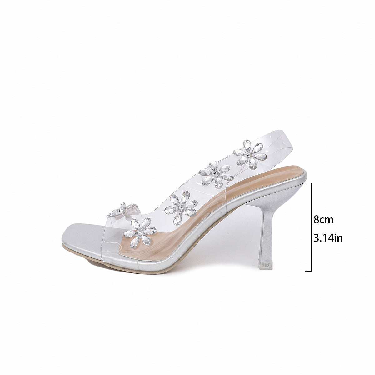 Rhinestone Transparent PVC Square Toe Slingback High Heels - Free Shipping