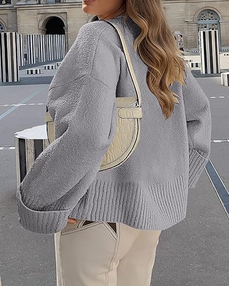 Oversized Ribbed Knitted Folded Cuff Long Sleeve Pullover Sweater – Free Shipping