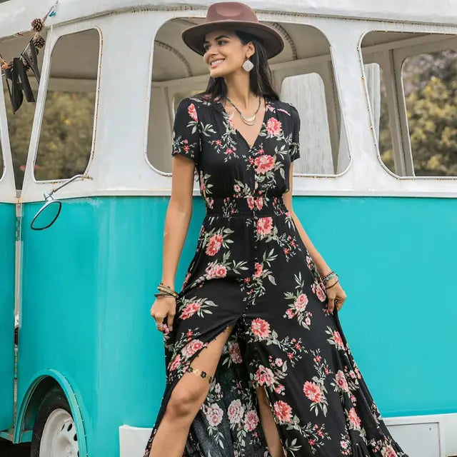 Trendy Floral Bohemian Maxi Dress - Perfect for Effortless Style