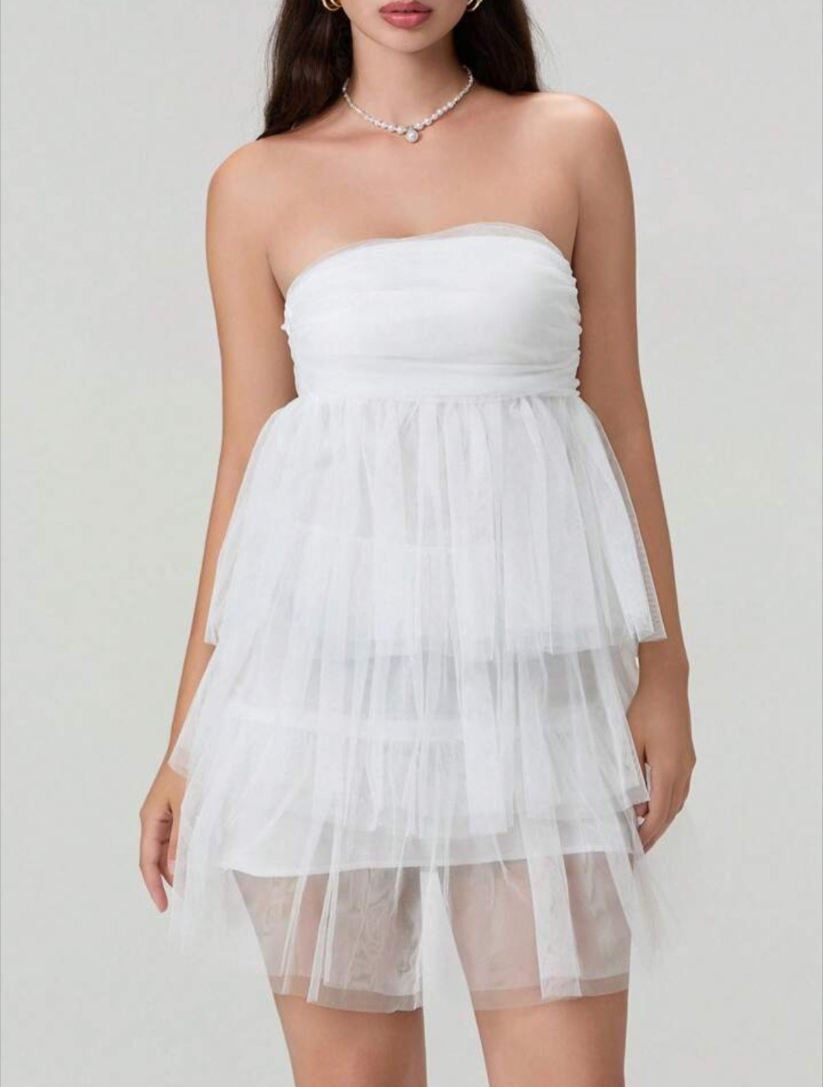 Chic Blue Strapless Layered Ruffle Hem Lace Mini Short Dress-Free Shipping