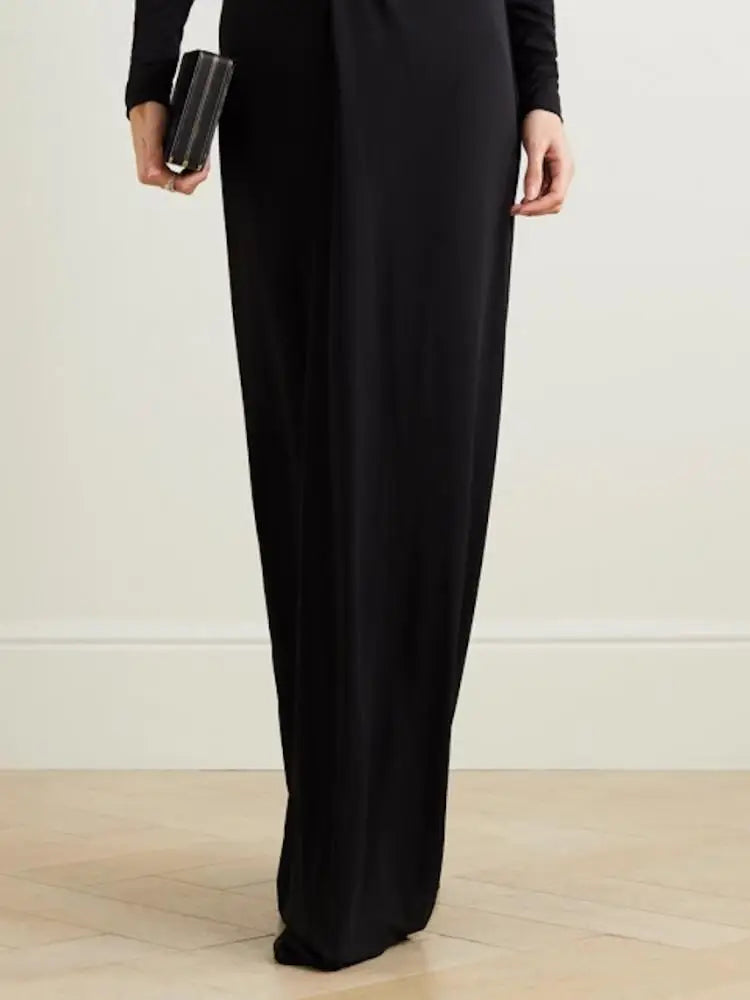Classic Elegance Deep V-Neck Tuxedo Style Maxi Dress - Sophisticated Evening Wear for Women