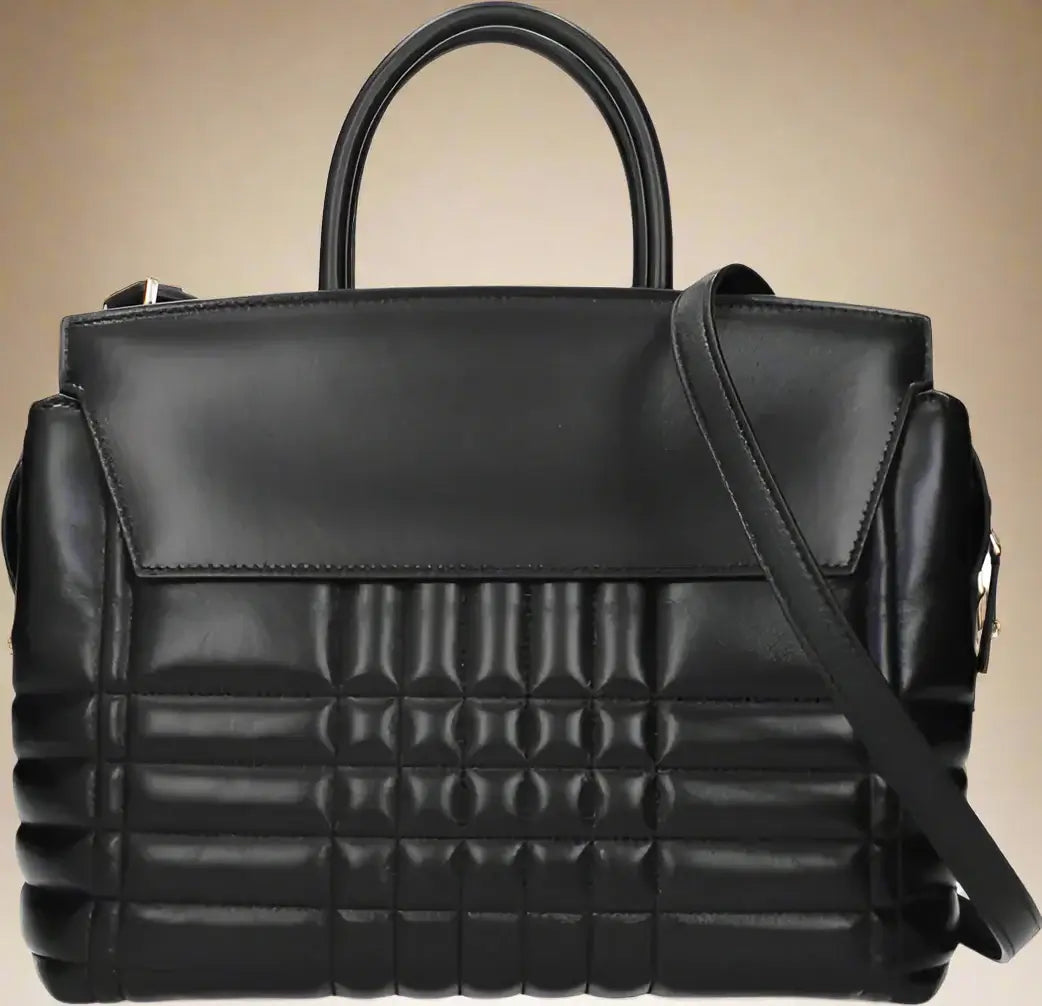 Burberry Women's Quilted-Block Black Leather Handbags - Free Shipping