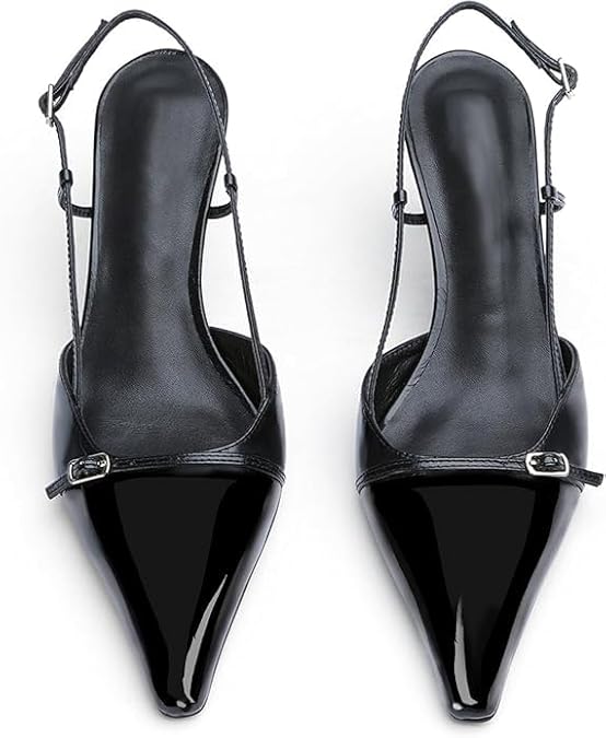 Elegant Patent Leather Pointed Toe Slingback Kitten Heels Sandals – Free Shipping
