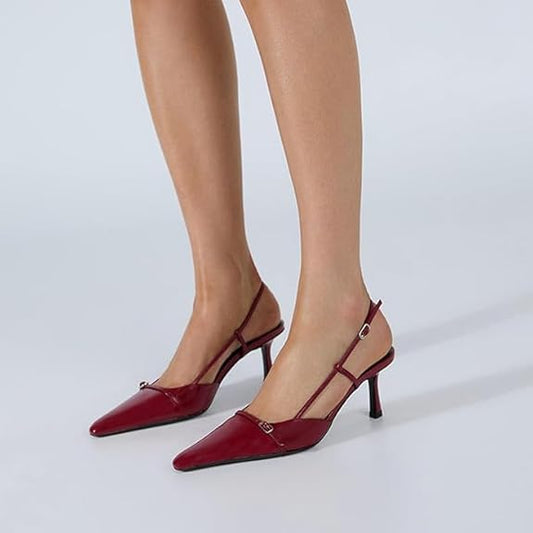 Elegant Patent Leather Pointed Toe Slingback Kitten Heels Sandals – Free Shipping