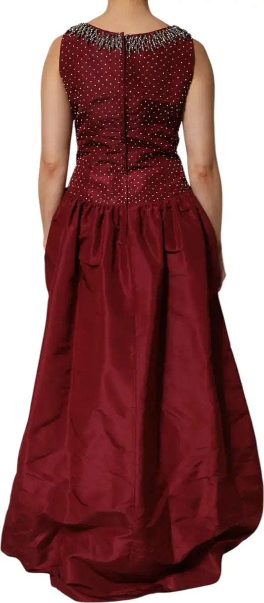 Dolce & Gabbana Burgundy Silk Beaded Evening Gown Dress - Free Shipping