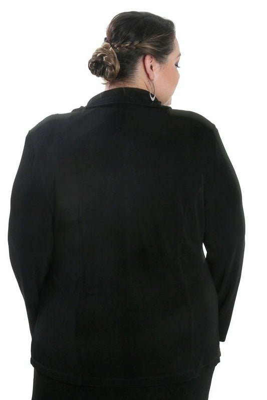 Elegant Plus Size Black One-Button Long Sleeve Blazer- Free Shipping