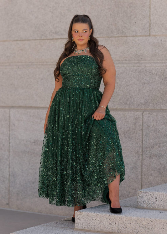 Elphie Strapless Sequin Corset Midi Dress Sizes 00-34 - Free Shipping