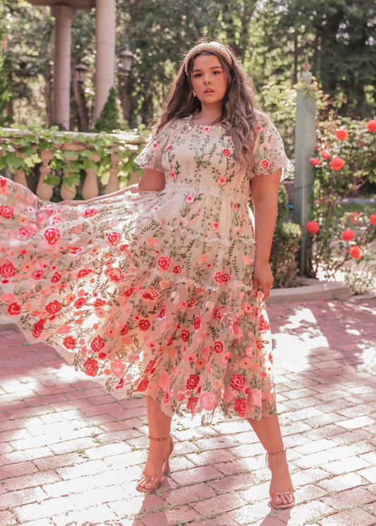 Elegant Rose Dress Midi Sizes XXS-6XL - Free Shipping