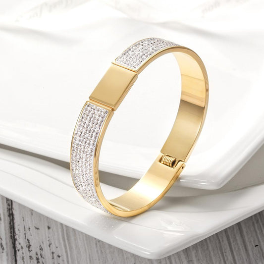 Pave Crystal Gold Bangle Bracelet Women Elegant Sparkle - Free Shipping