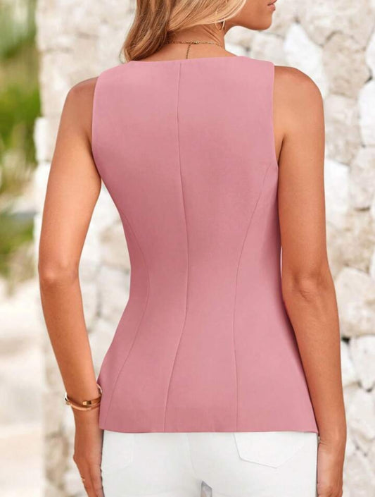 Stylish Sleeveless Buttoned Front Tailored Fit Blouse Vest – Free Shipping