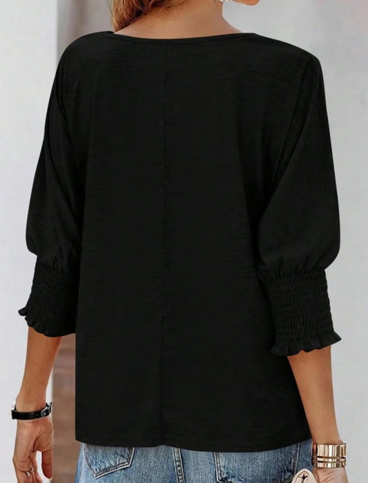 Classic Smock Three-Quarter Cuff Sleeve Blouse Shirt – Free Shipping