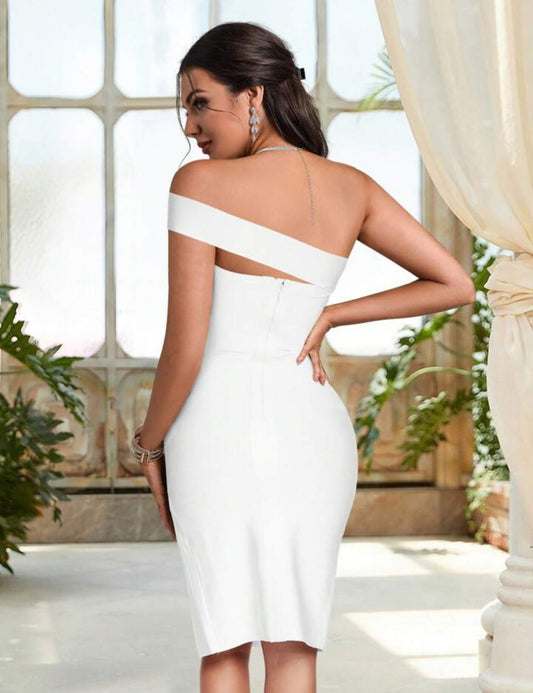 Elegant Off-Shoulder Cutout Bodycon Slit Dress-Free Shipping